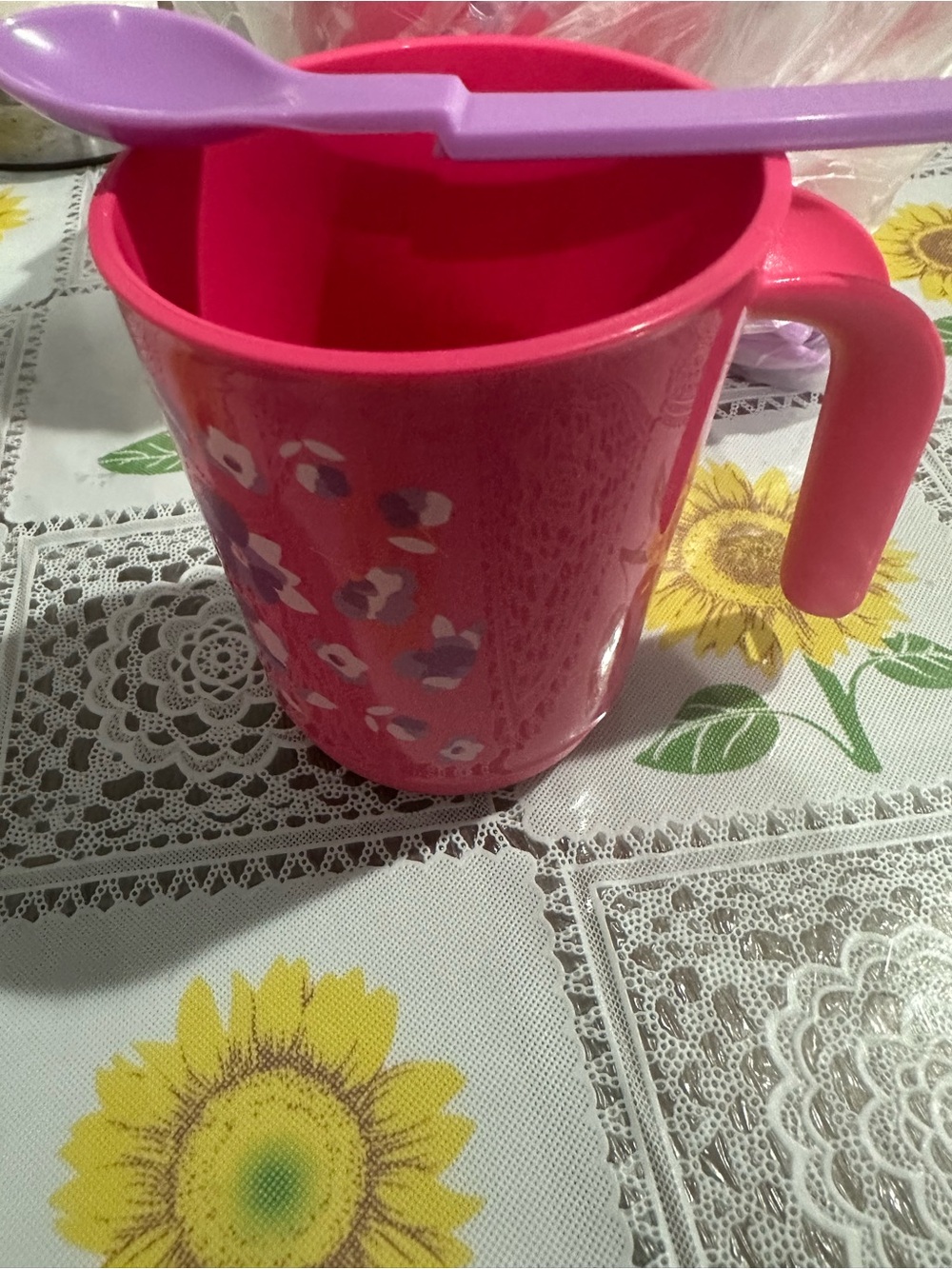 Pink Mixing Mug with Purple Spoon -